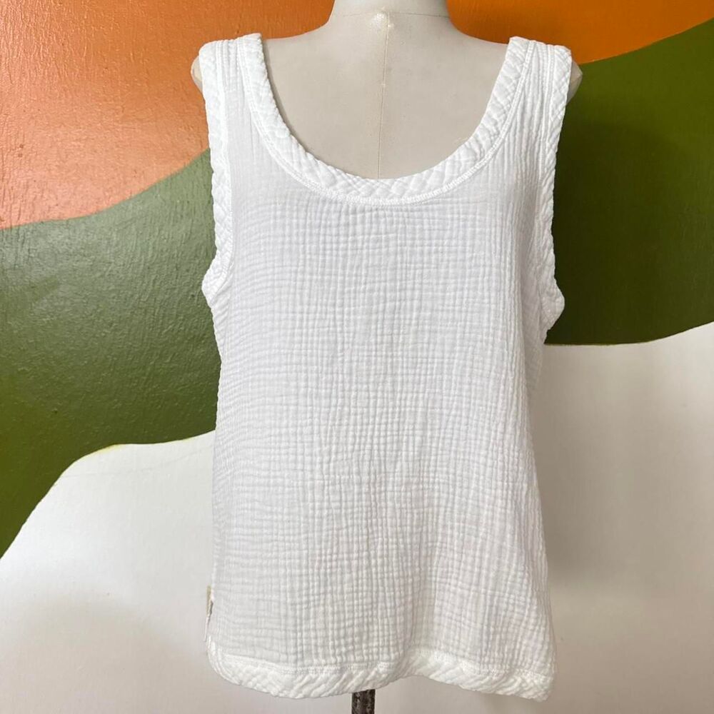 Faherty White Organic Cotton Dream Gauze Tank Top Large Boho Coastal Grandma